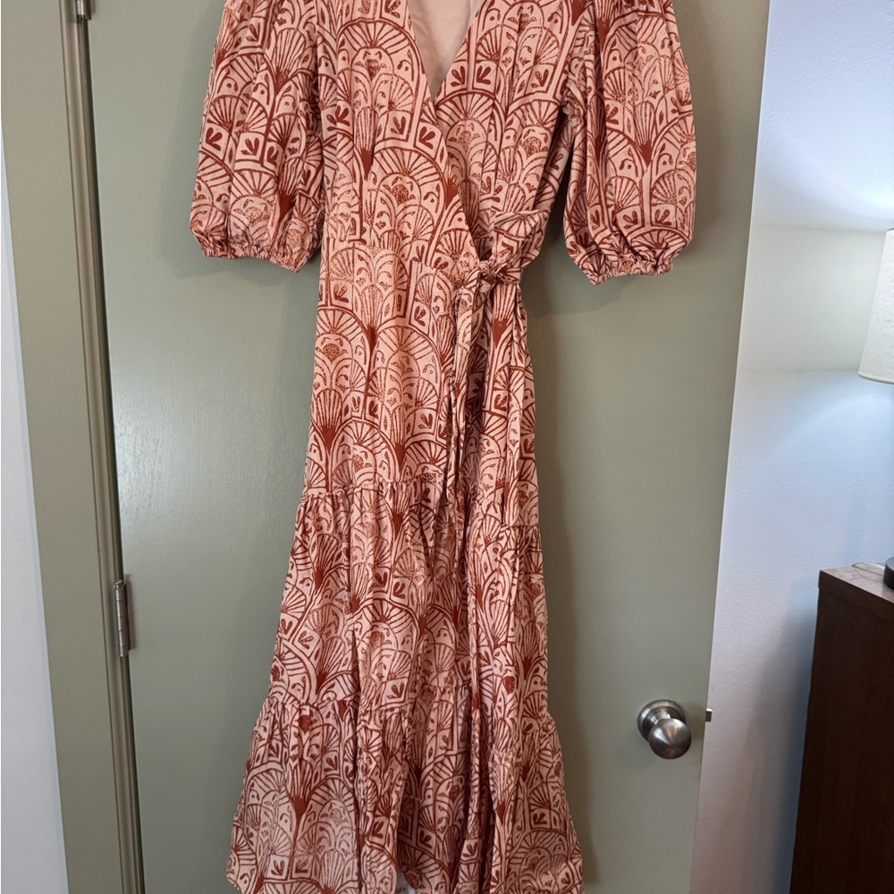 Anthropologie Hutch Terracotta Patterned Long Sleeve Dress